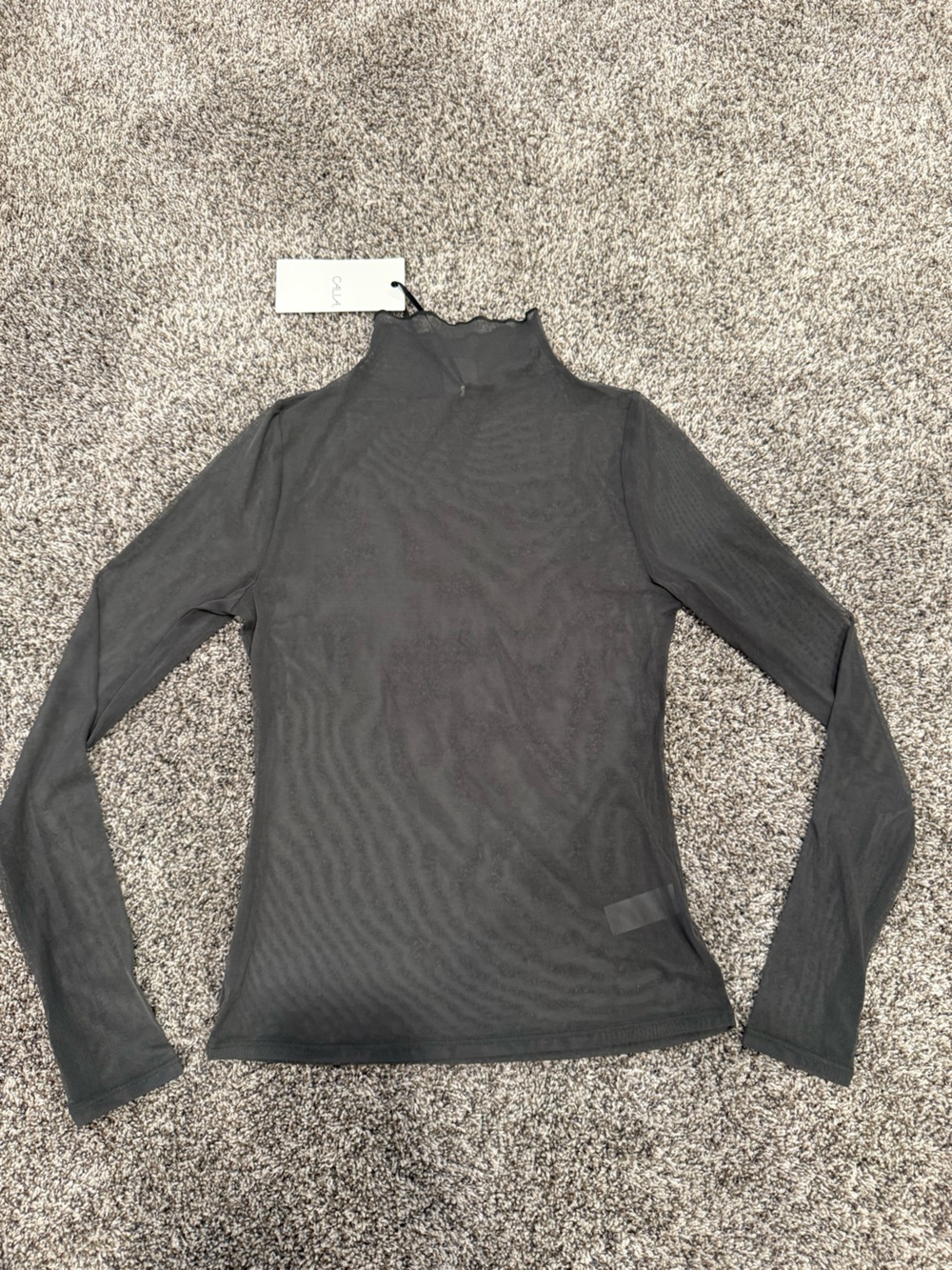 NWT CALIA Draped Funnel Long Sleeve Mesh Top Ivy Green Small